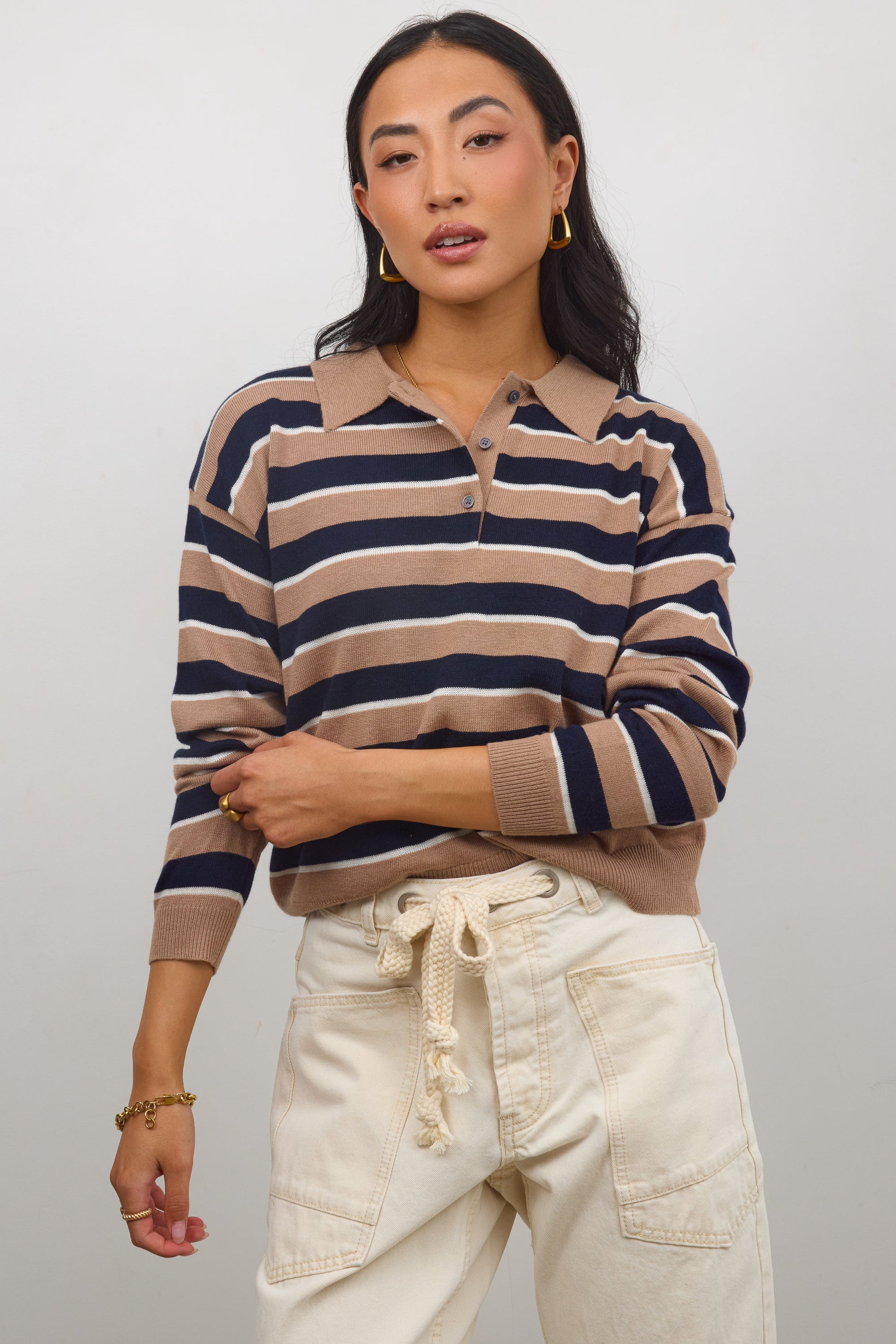 Morgan Striped Sweater in Taupe