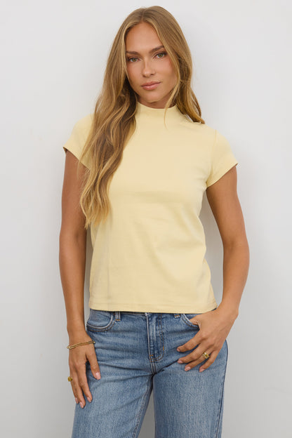 Marley Mock Neck Tee in Yellow