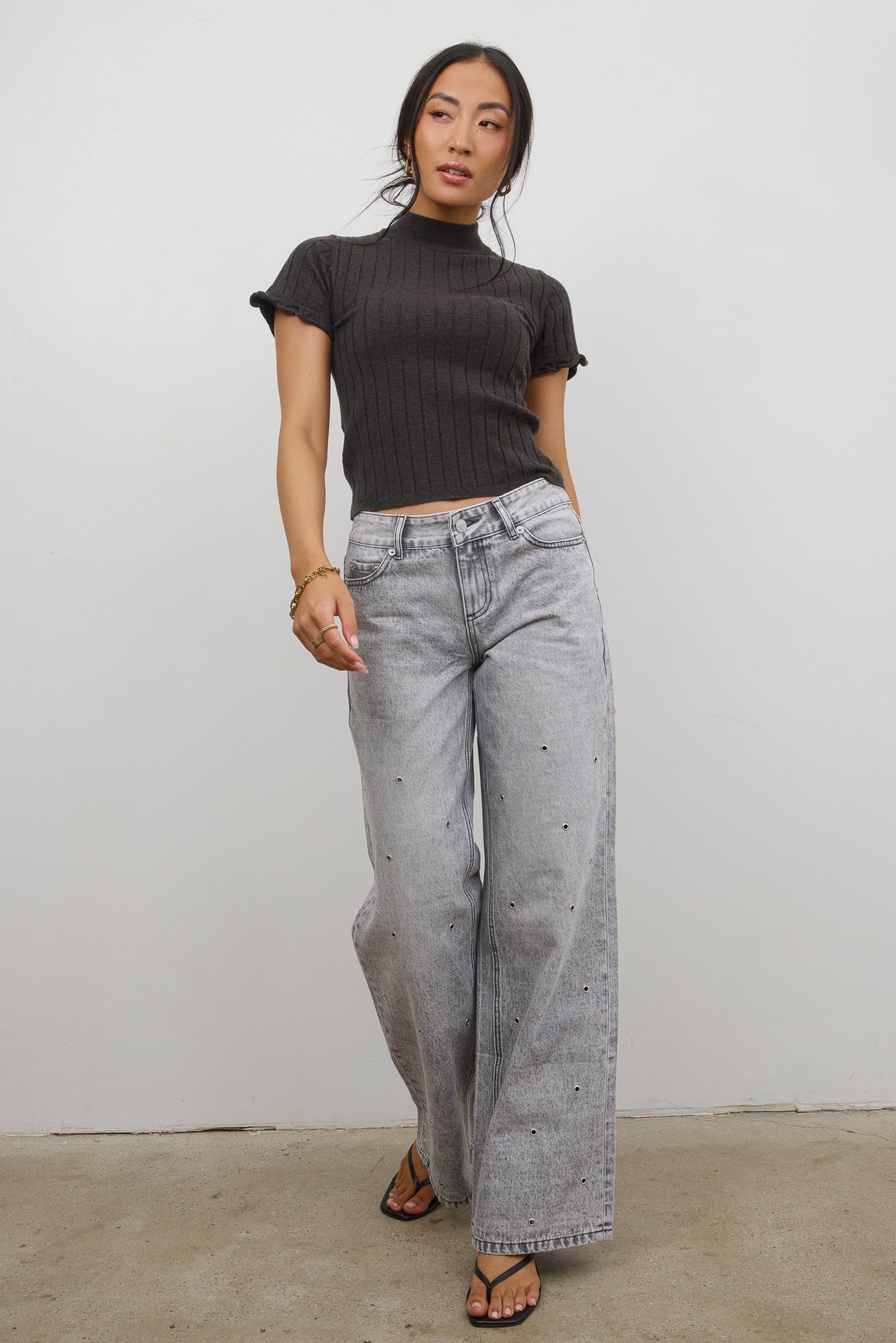 Amara Ribbed Top in Charcoal