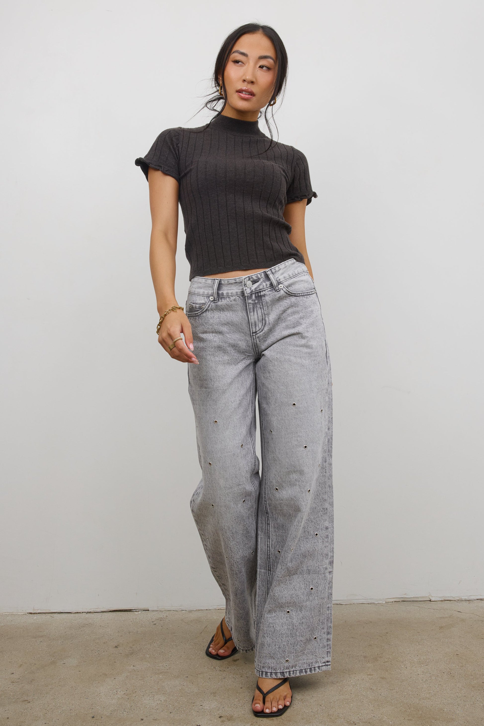 Amara Ribbed Top in Charcoal