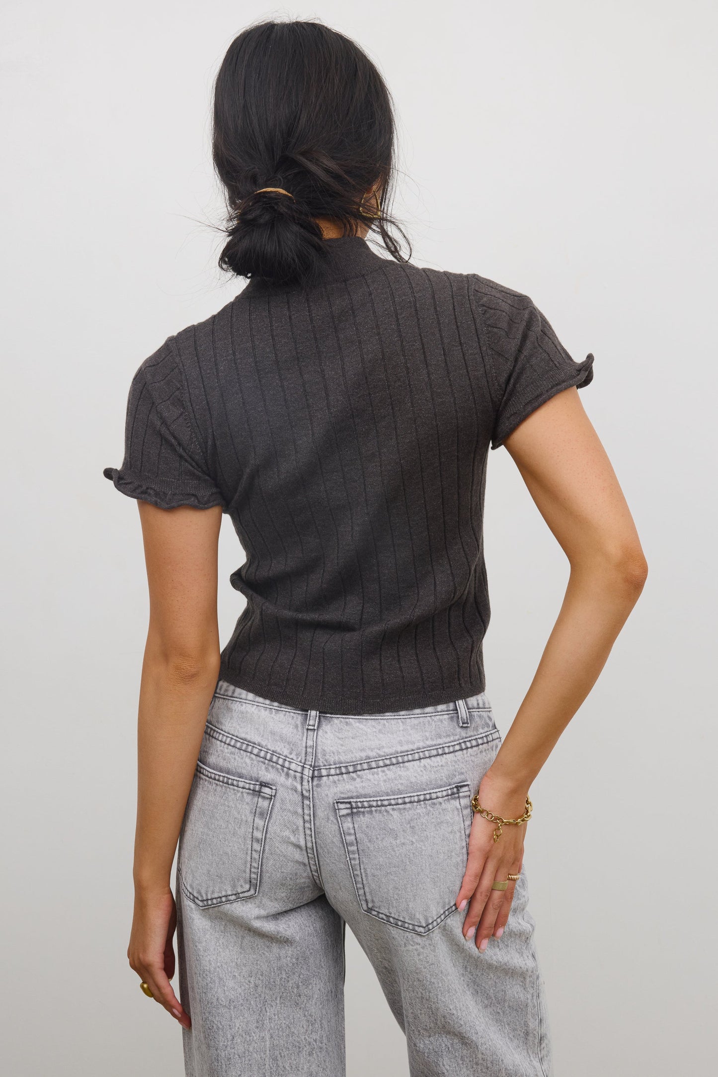 Amara Ribbed Top in Charcoal