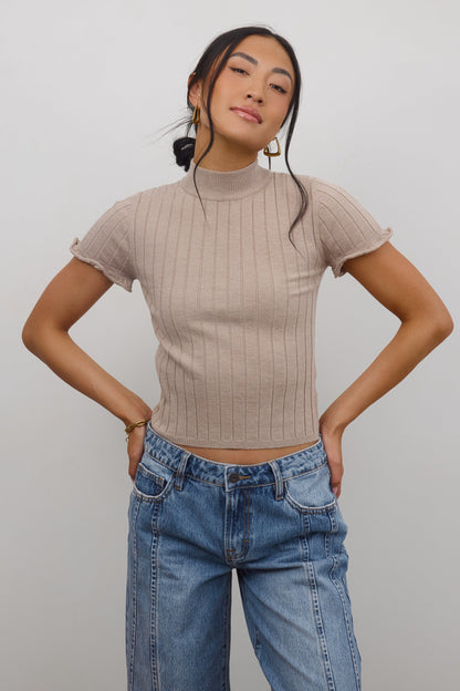 Amara Ribbed Top in Taupe