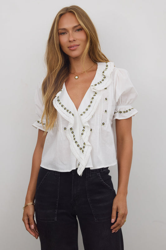 Suzie Embroidered Blouse in Off White - FINAL SALE