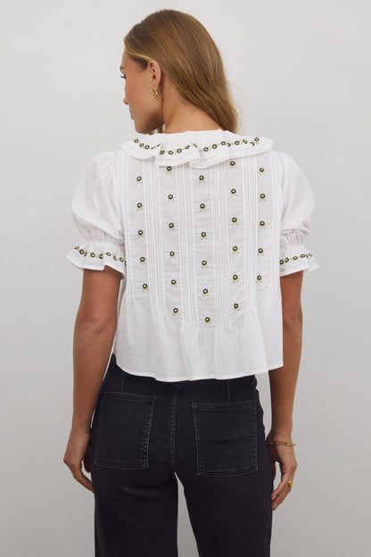 Suzie Embroidered Blouse in Off White - FINAL SALE