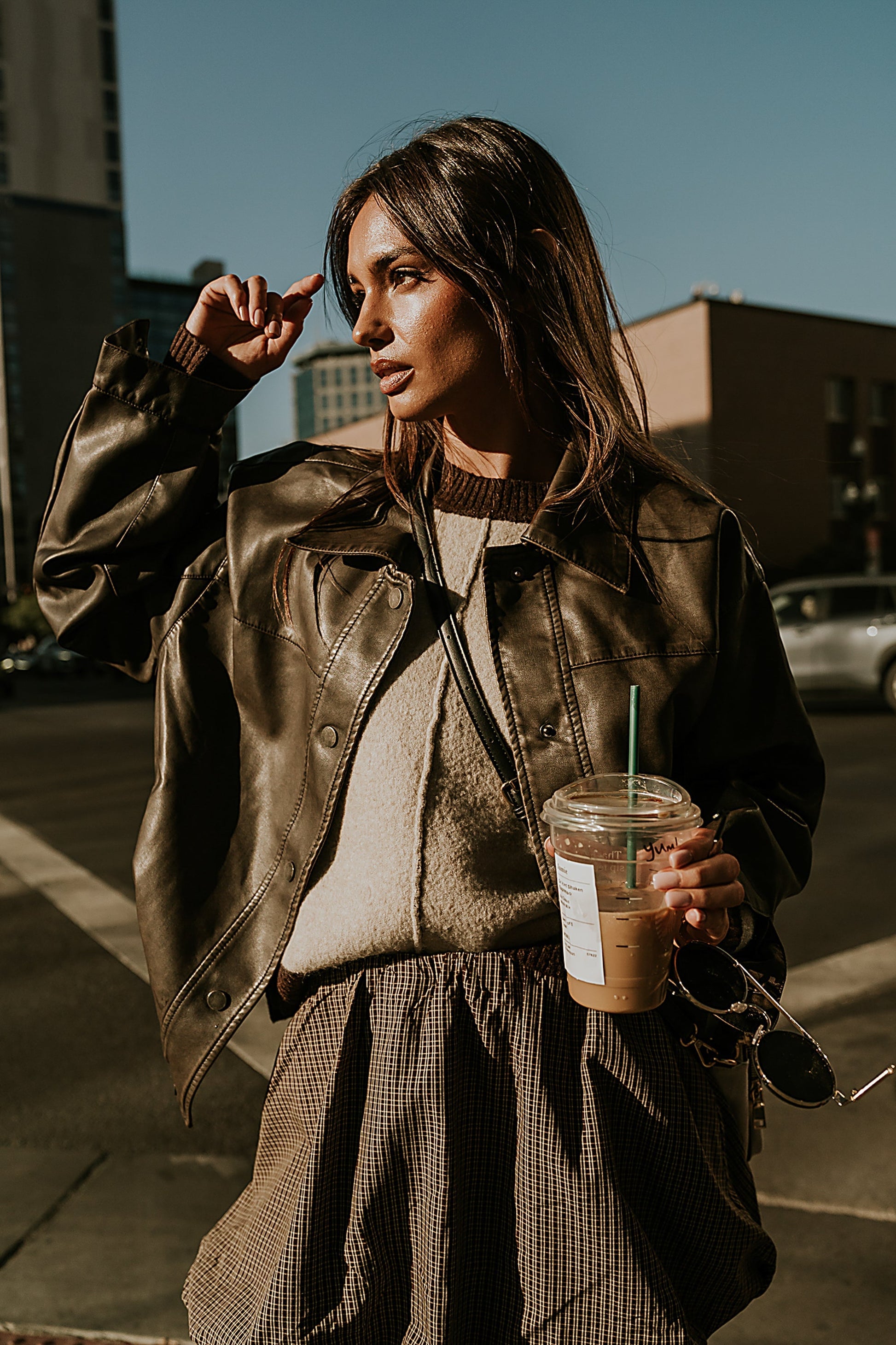 Brecken Vegan Leather Jacket in Brown - FINAL SALE