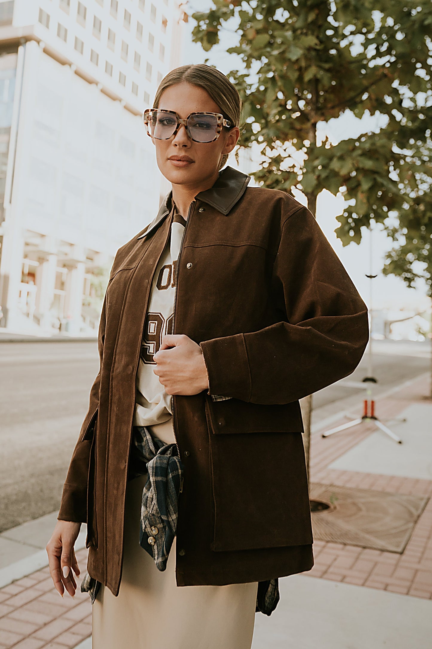 Carly Vegan Leather Jacket in Brown - FINAL SALE