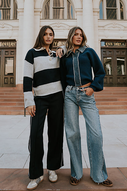 Emily Striped Wide Leg Pants in Navy