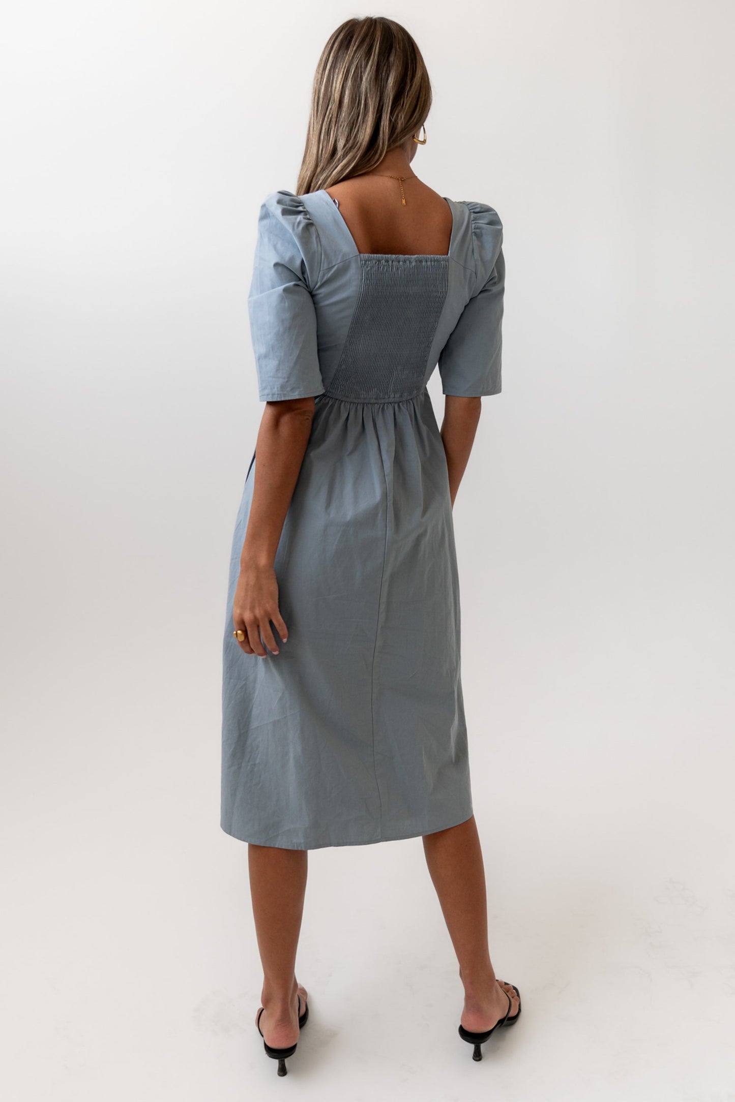 Paisley Smocked Midi Dress in Slate Blue - FINAL SALE