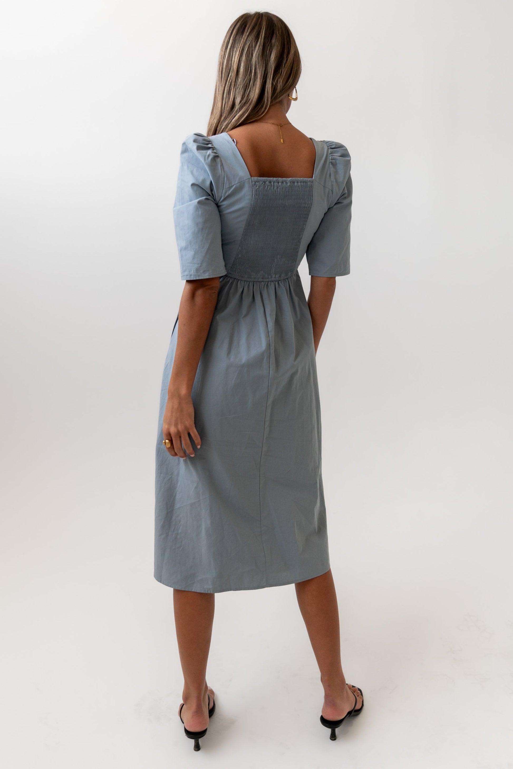 Paisley Smocked Midi Dress in Slate Blue - FINAL SALE