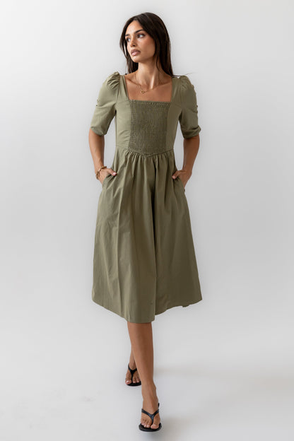 Paisley Smocked Midi Dress in Sage - FINAL SALE