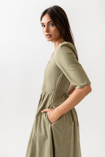 Paisley Smocked Midi Dress in Sage - FINAL SALE