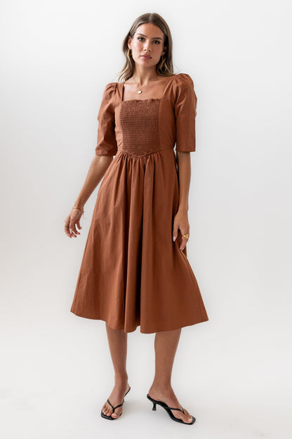 Paisley Smocked Midi Dress in Rust - FINAL SALE