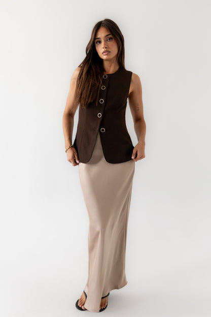 Robbin Satin Maxi Skirt in Tan - FINAL SALE