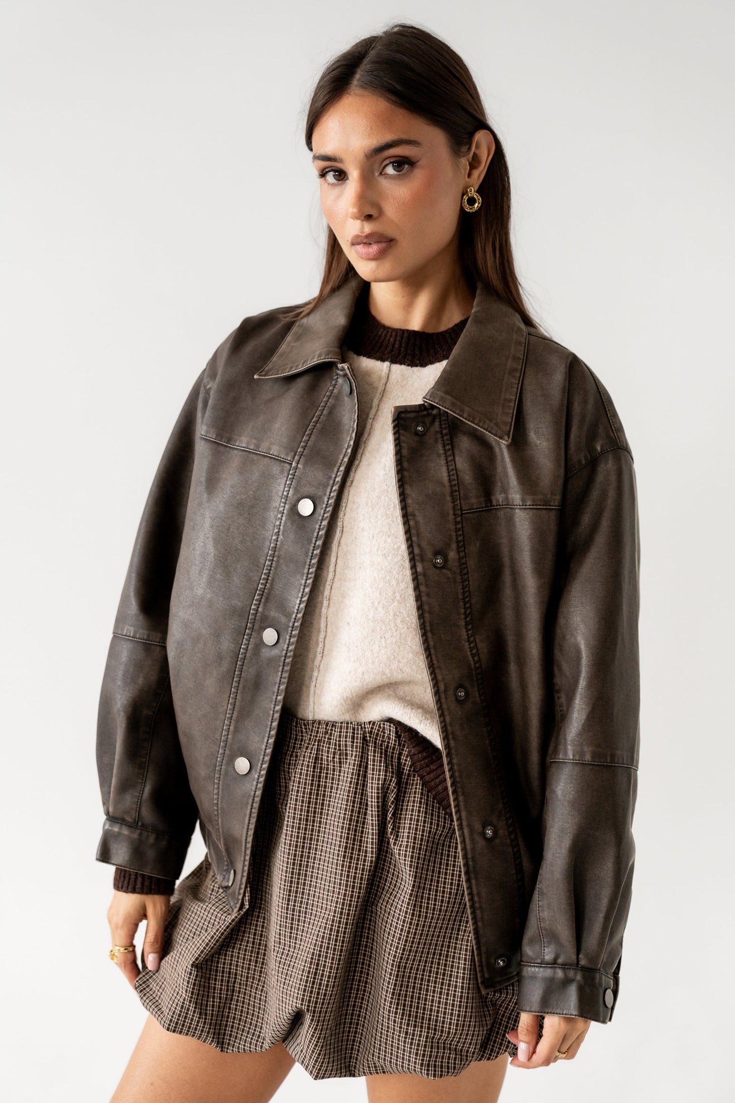 Brecken Vegan Leather Jacket in Brown - FINAL SALE