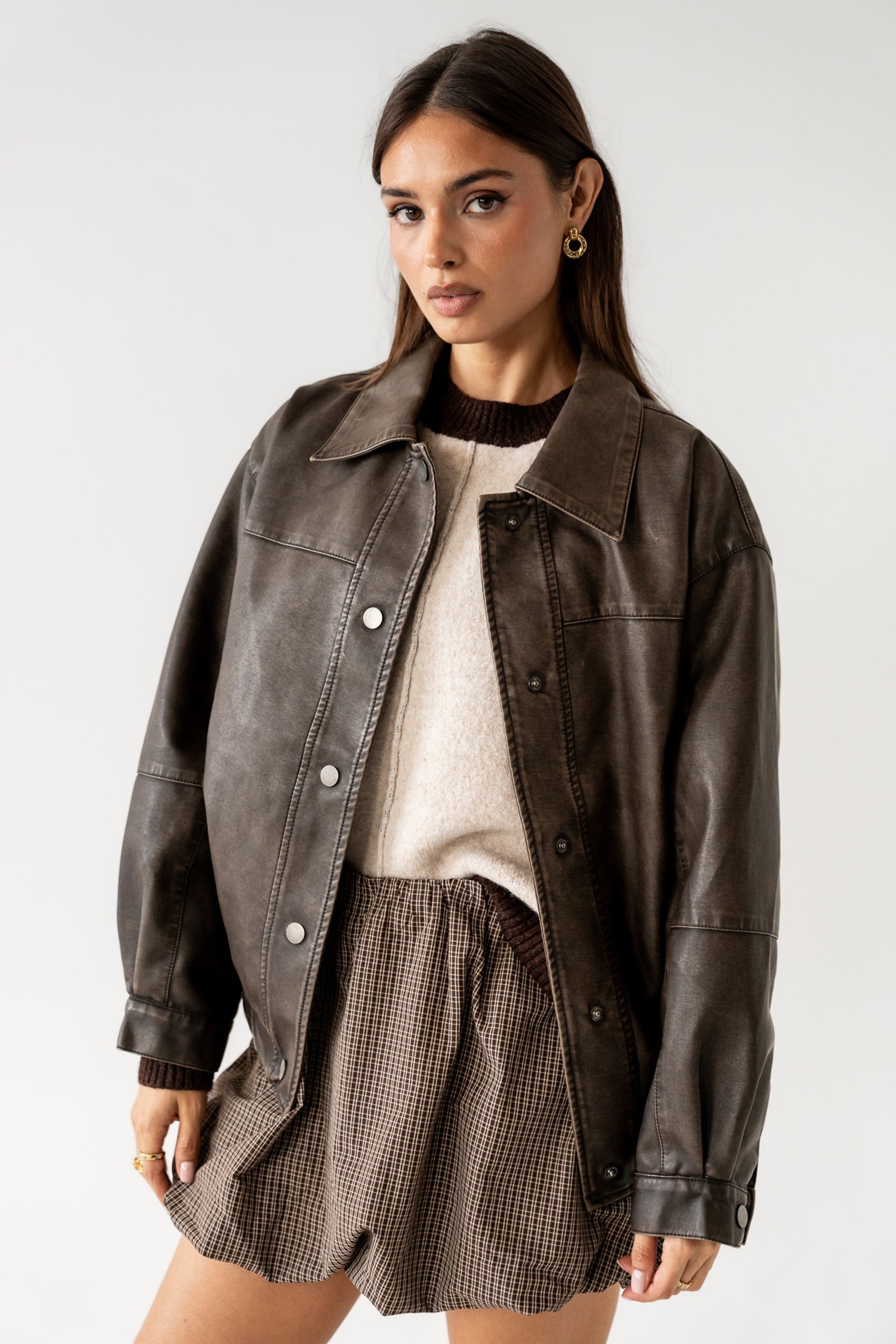 Brecken Vegan Leather Jacket in Brown - FINAL SALE