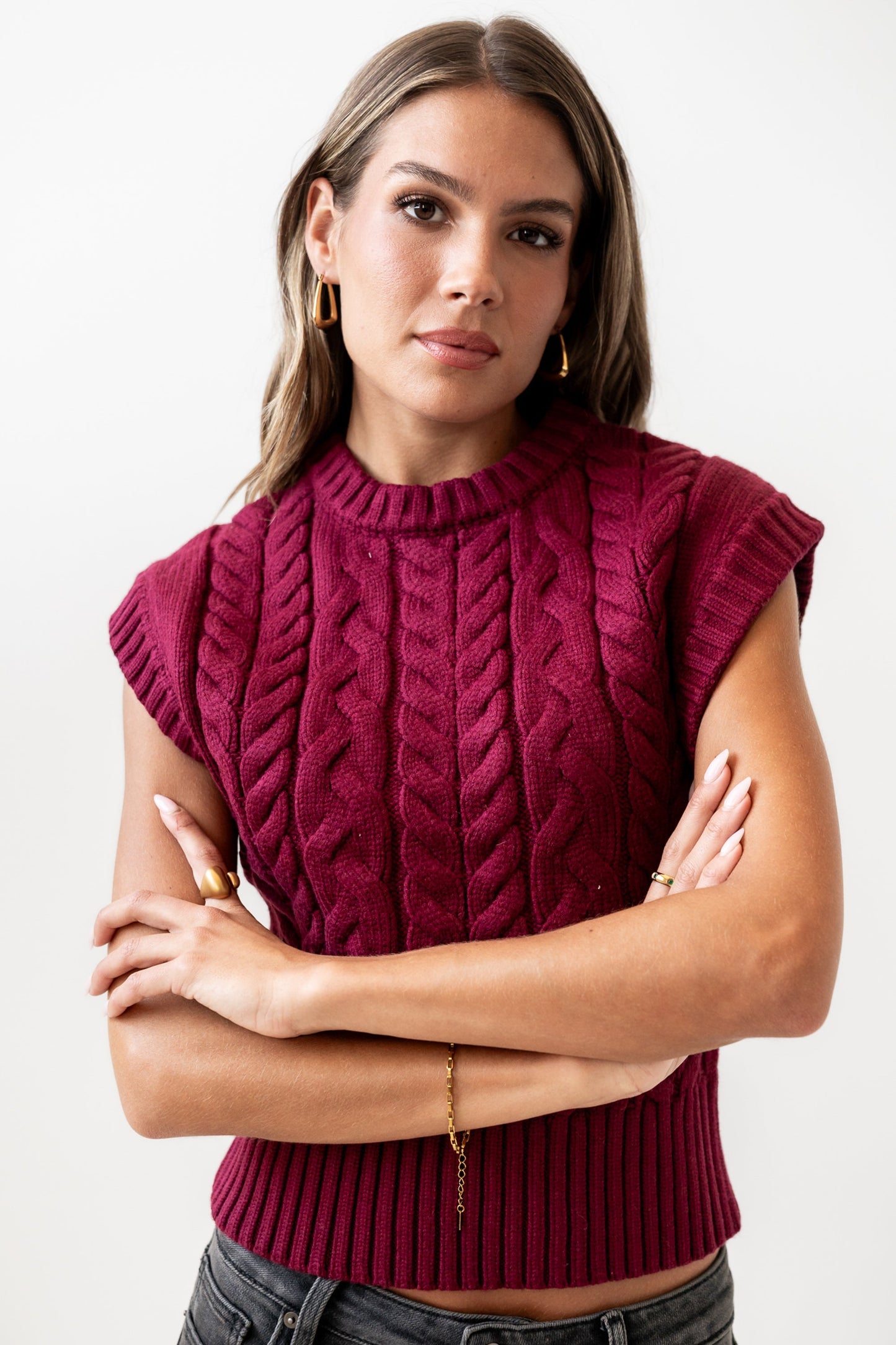 Lennie Cable Knit Top in Burgundy