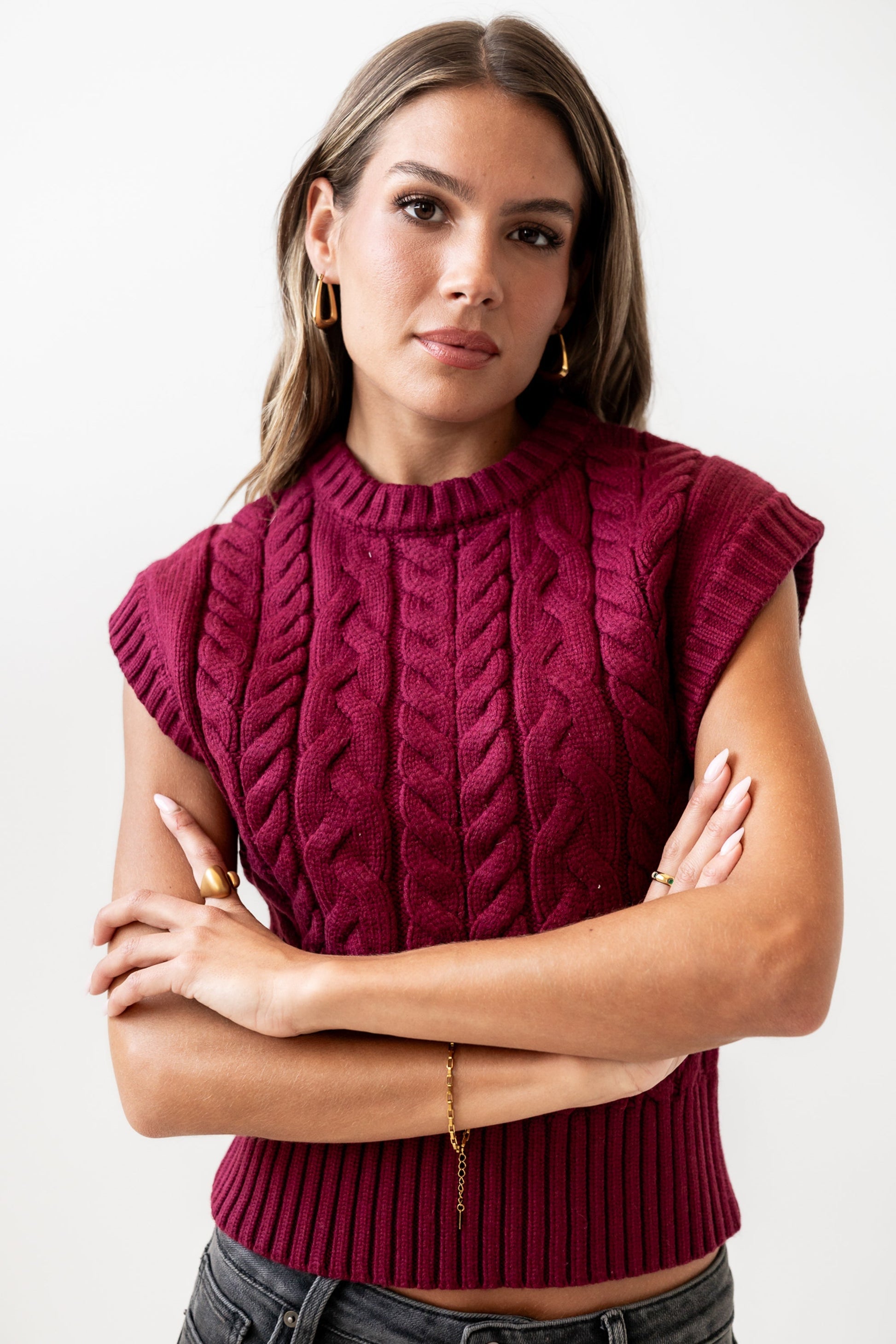 Lennie Cable Knit Top in Burgundy