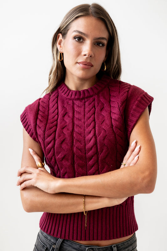 Lennie Cable Knit Top in Burgundy