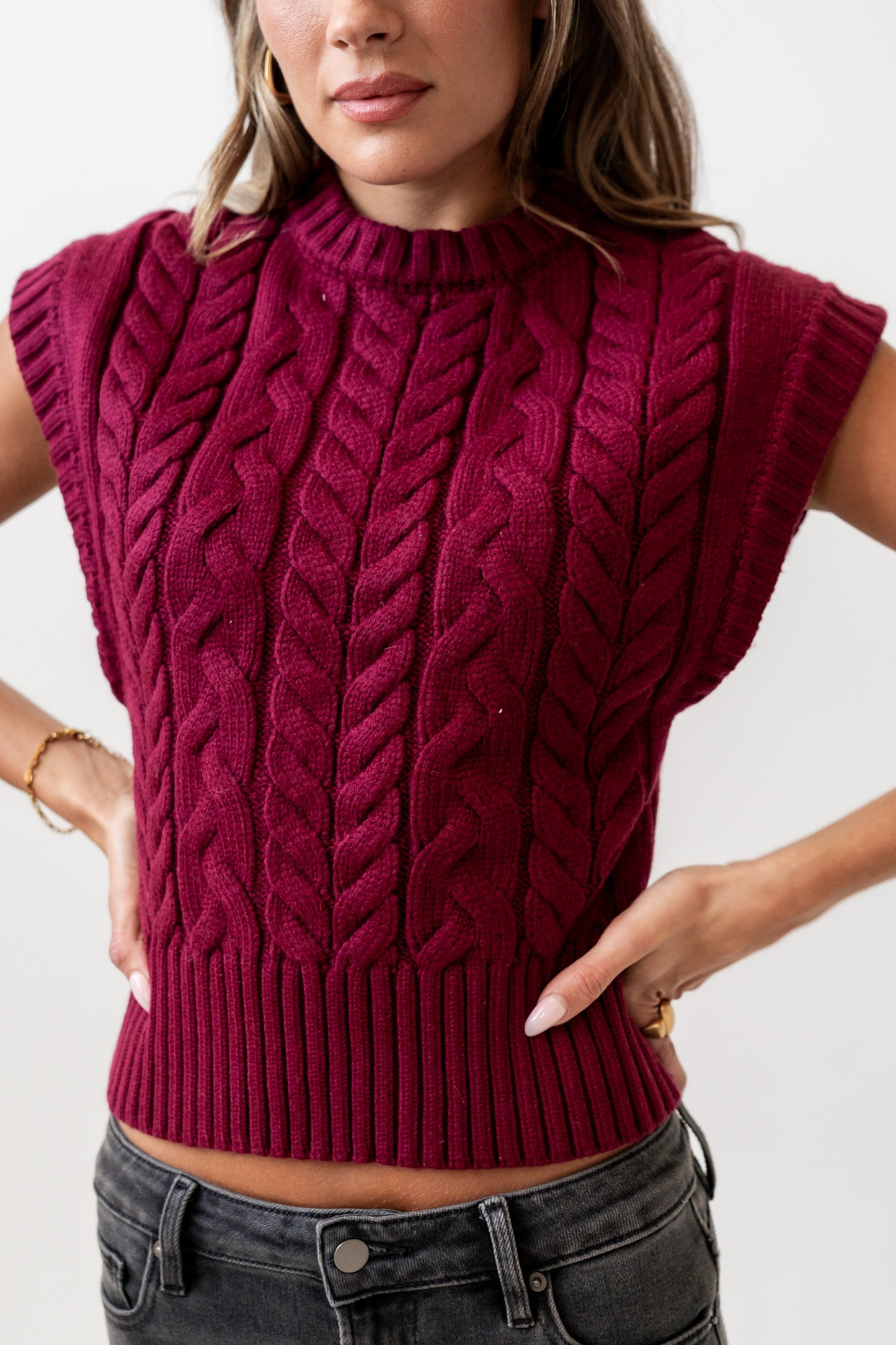 Lennie Cable Knit Top in Burgundy