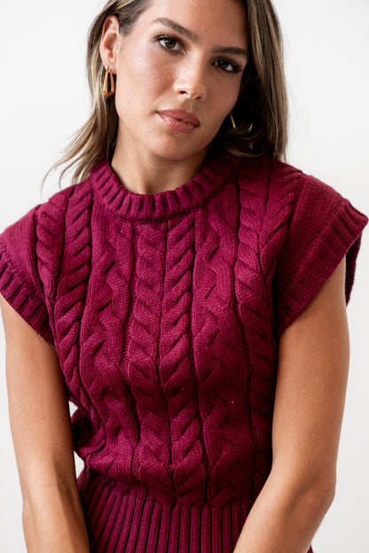 Lennie Cable Knit Top in Burgundy