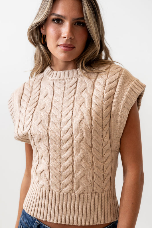Lennie Cable Knit Top in Taupe - FINAL SALE
