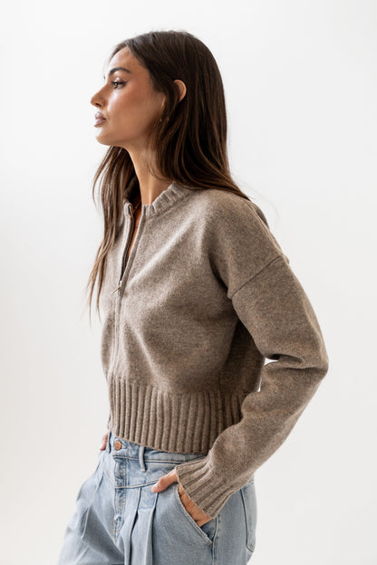 Kelly Knit Bomber Jacket in Taupe - FINAL SALE