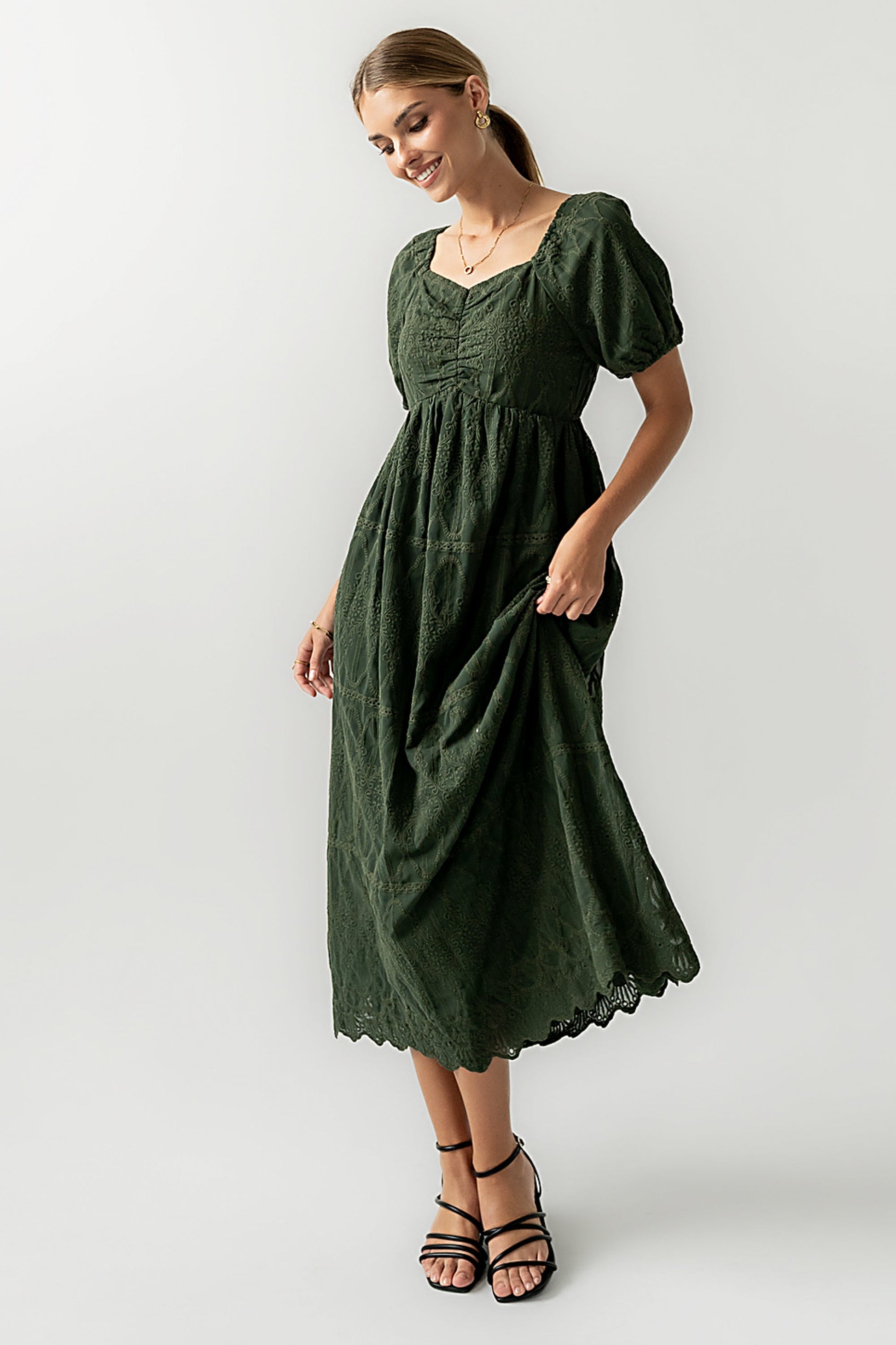 Luca Embroidered Maxi Dress in Hunter Green - FINAL SALE