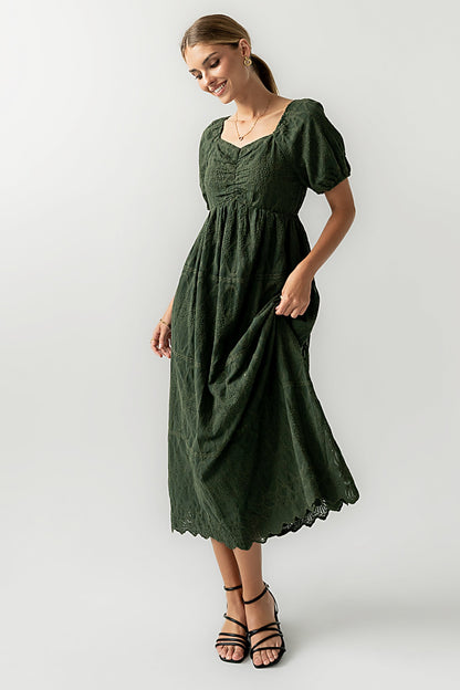 Luca Embroidered Maxi Dress in Hunter Green - FINAL SALE