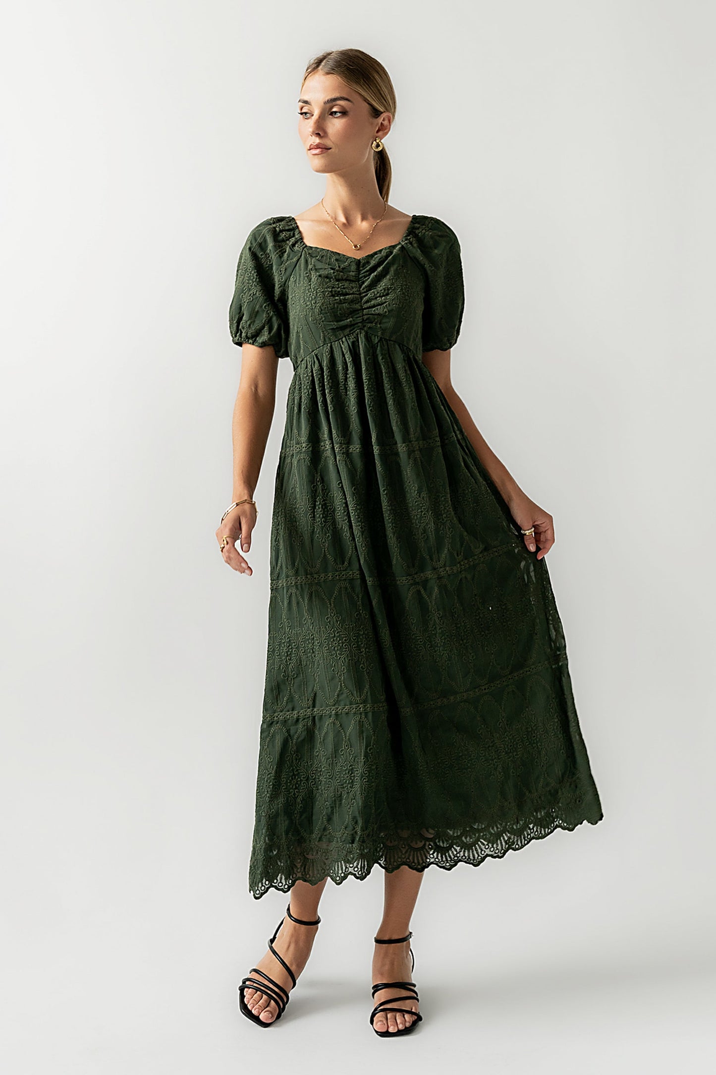 Luca Embroidered Maxi Dress in Hunter Green - FINAL SALE