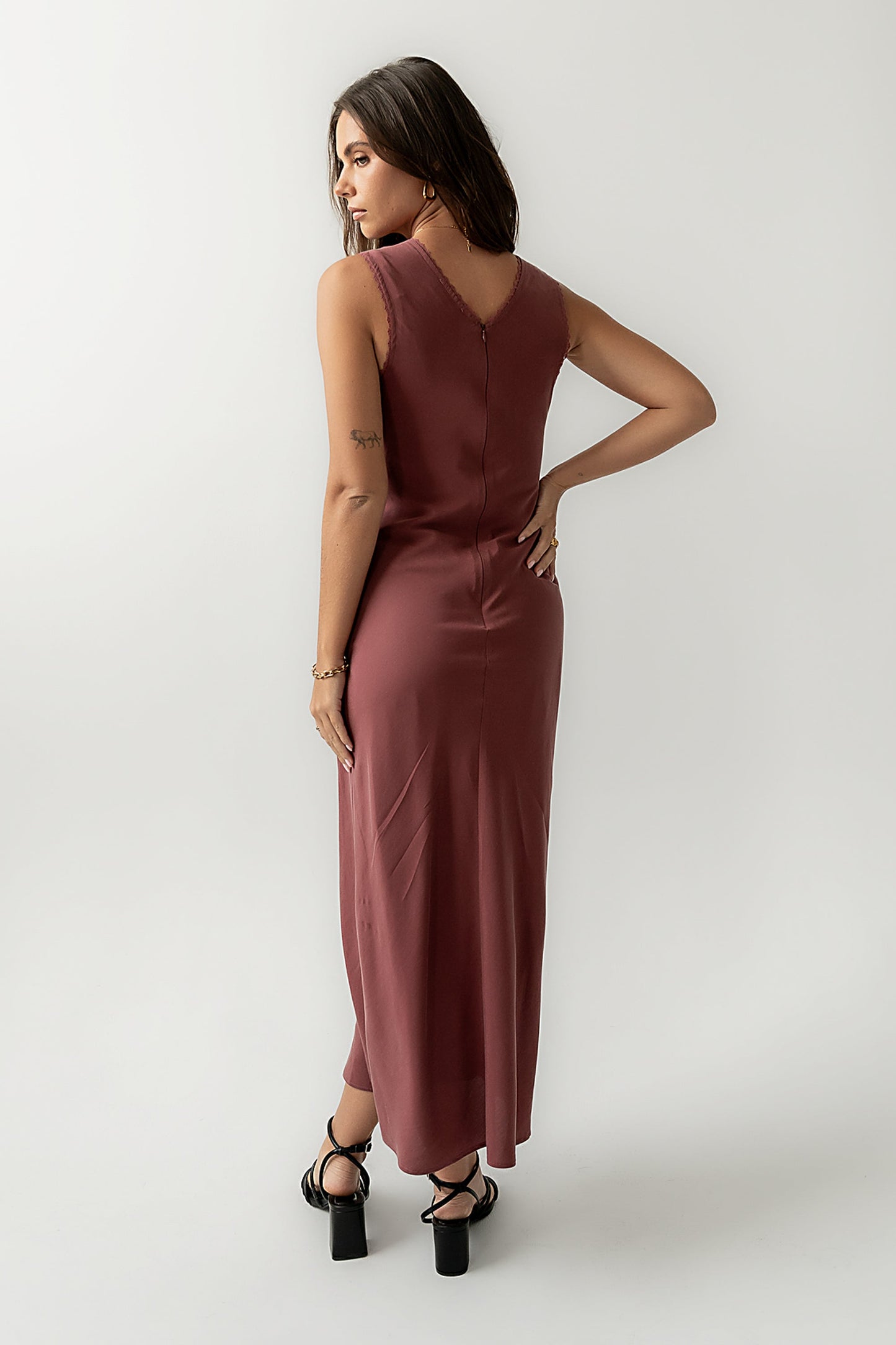 Hailey Lace Trim Maxi Dress in Marsala - FINAL SALE