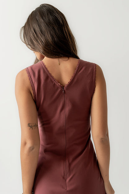 Hailey Lace Trim Maxi Dress in Marsala - FINAL SALE