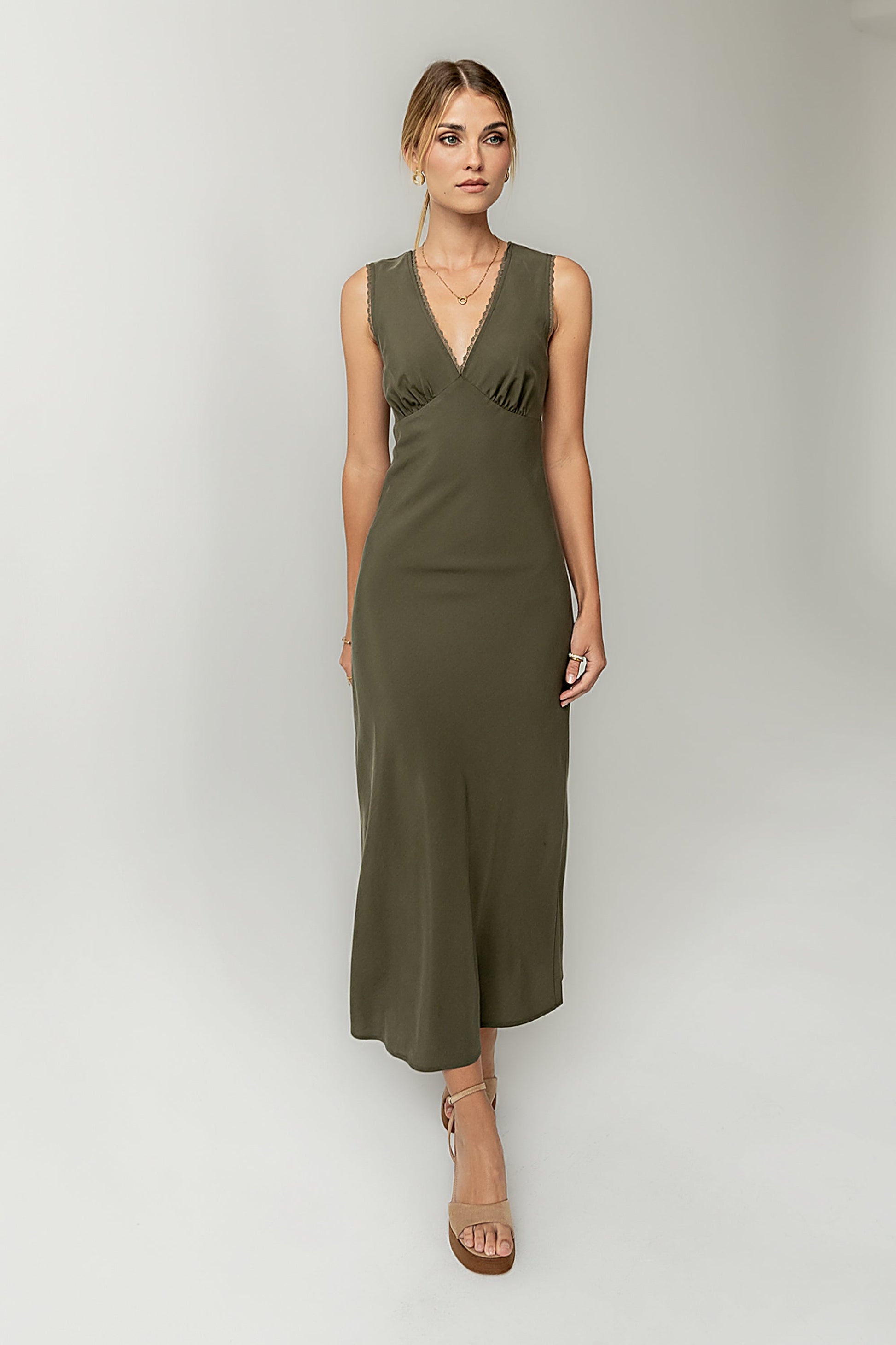Hailey Lace Trim Maxi Dress in Olive - FINAL SALE
