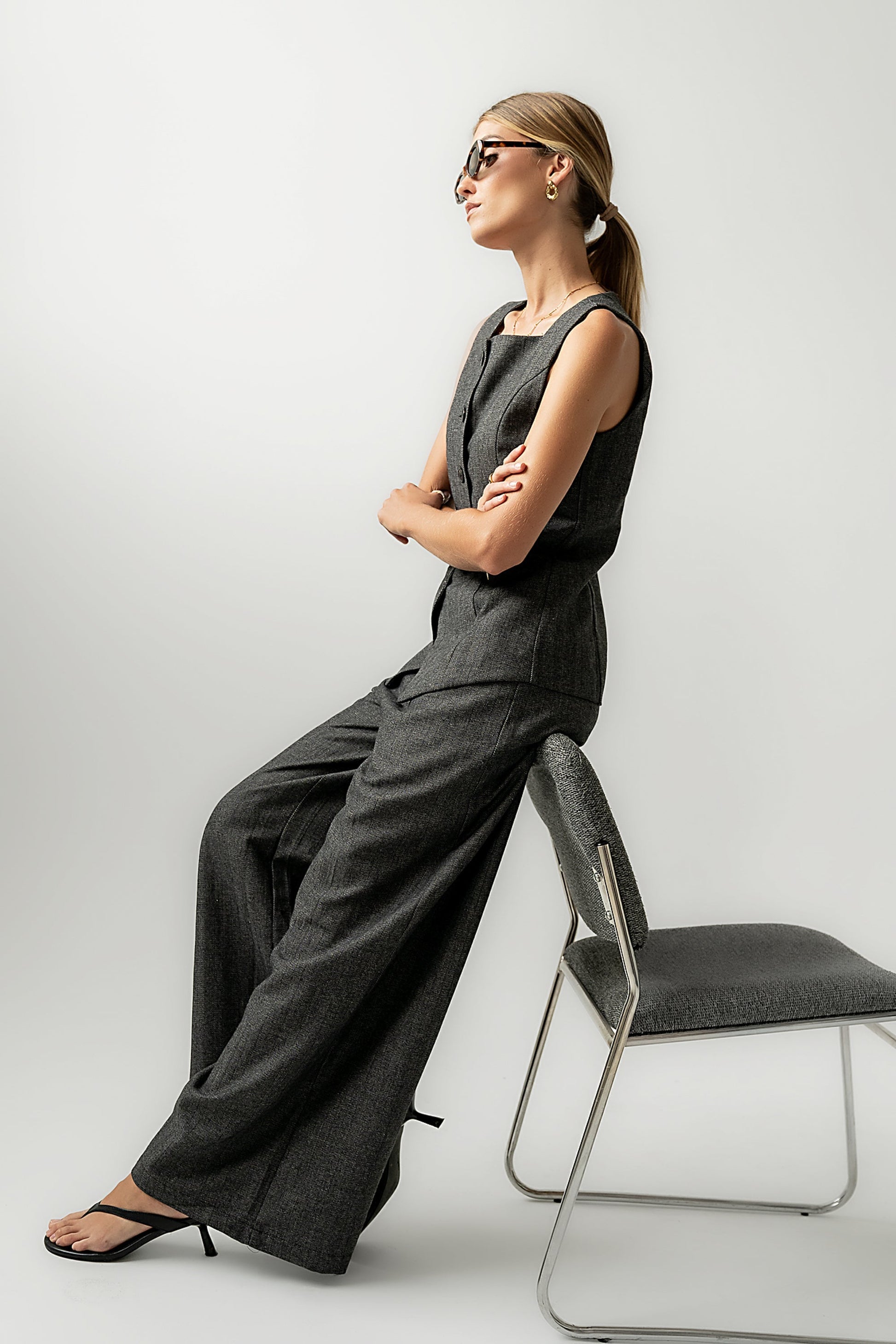 Arden Herringbone Wide Leg Trousers
