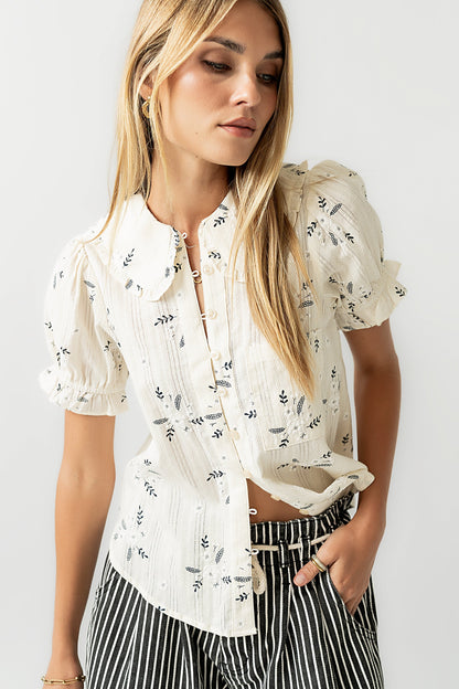 Nelly Floral Blouse in Cream - FINAL SALE