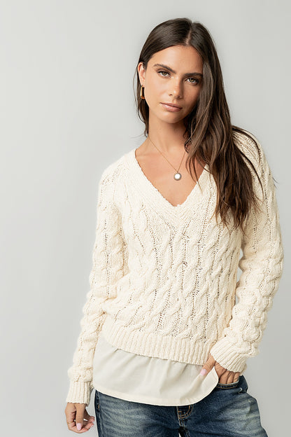 Zeke Cable Knit Sweater in Cream