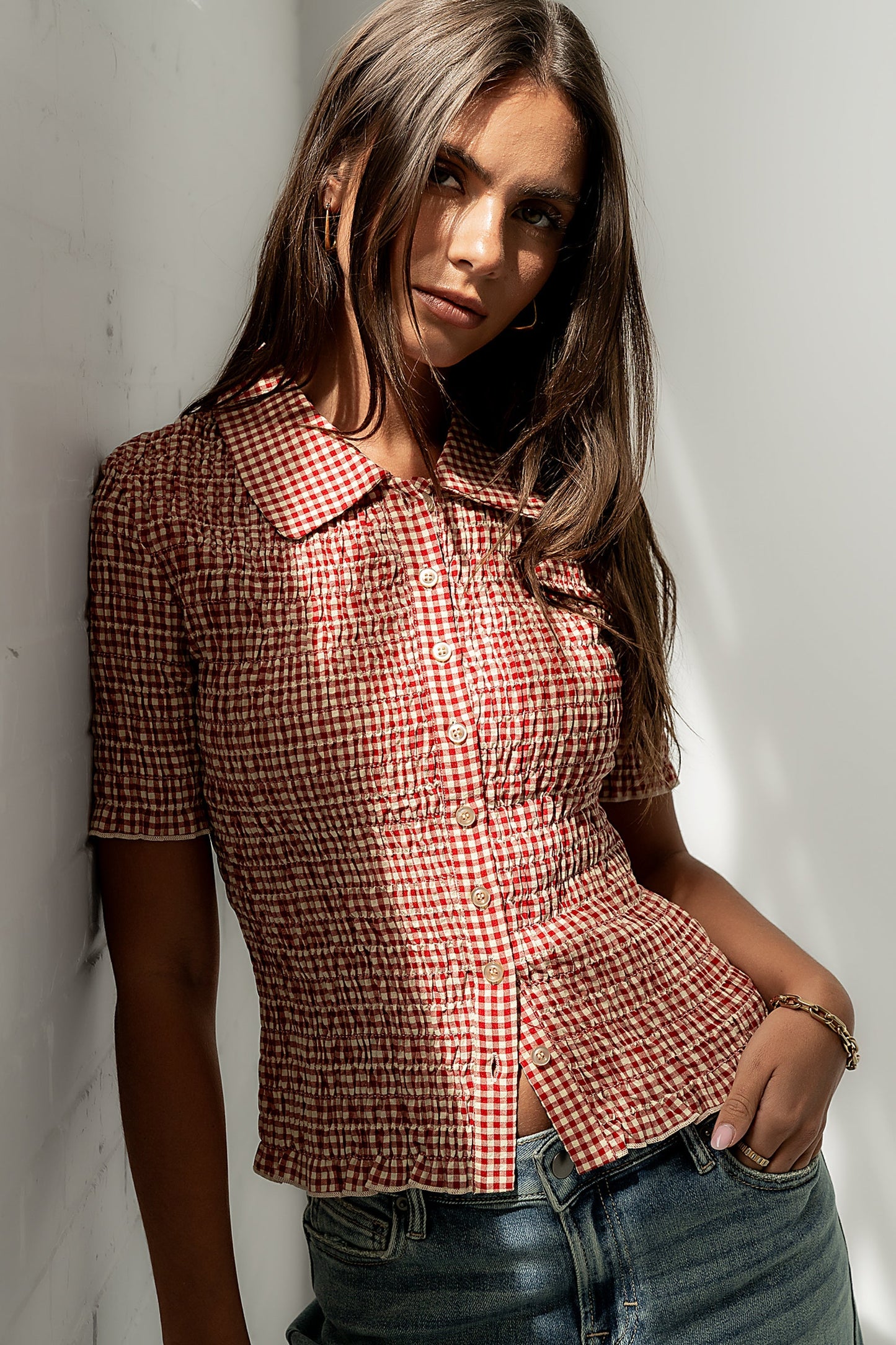 Connie Gingham Blouse in Red - FINAL SALE
