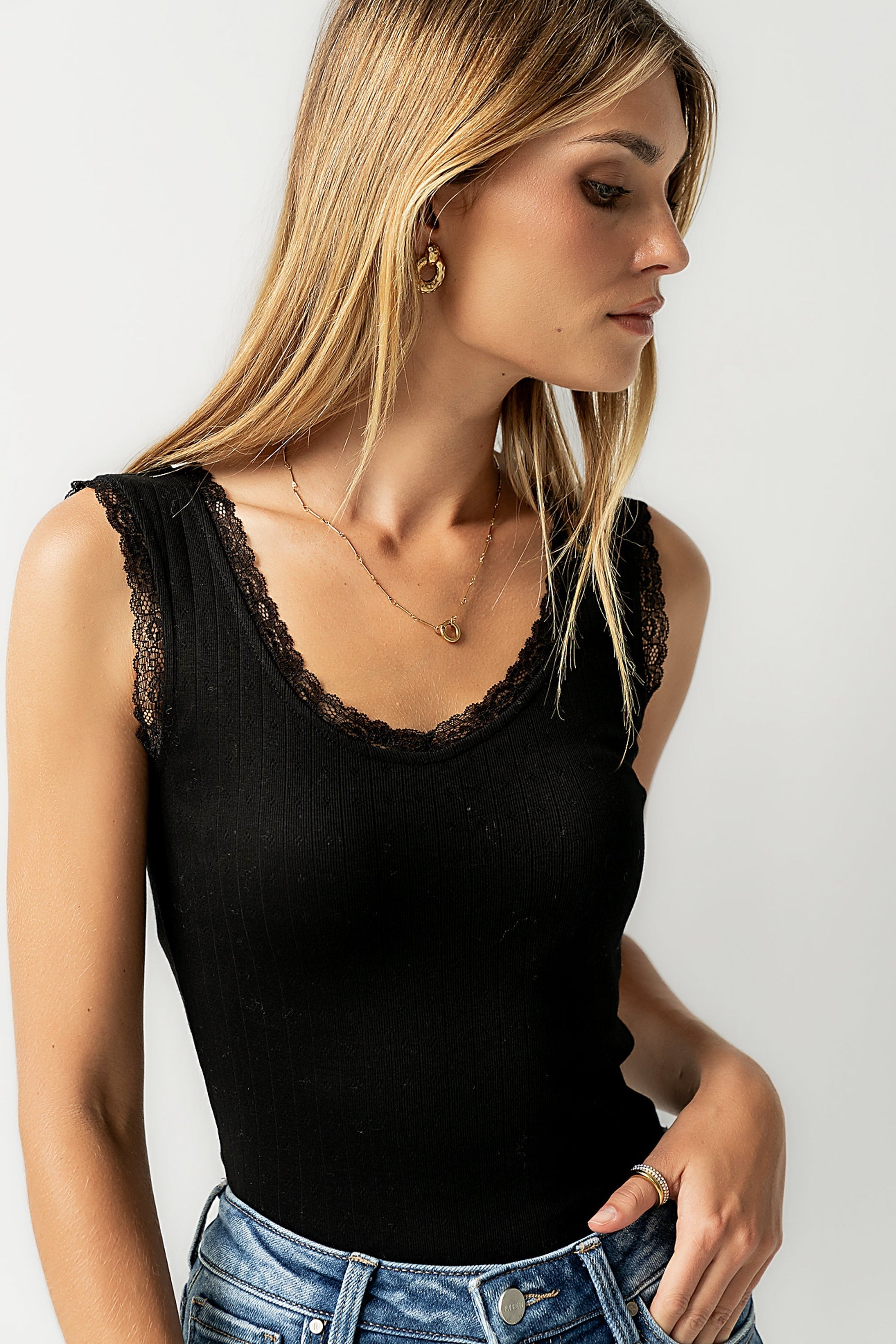Mackie Lace Trim Tank in Black