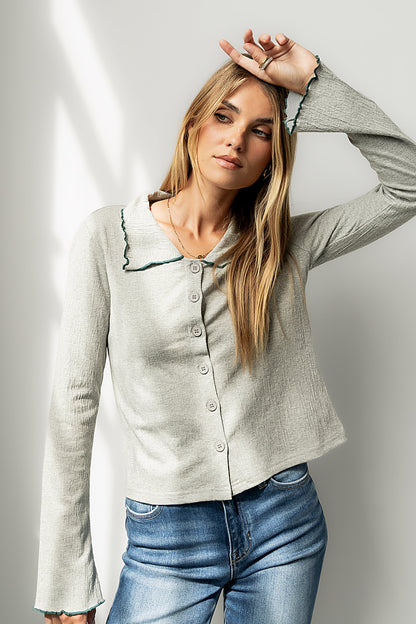 Jazmine Contrast Top in Grey - FINAL SALE