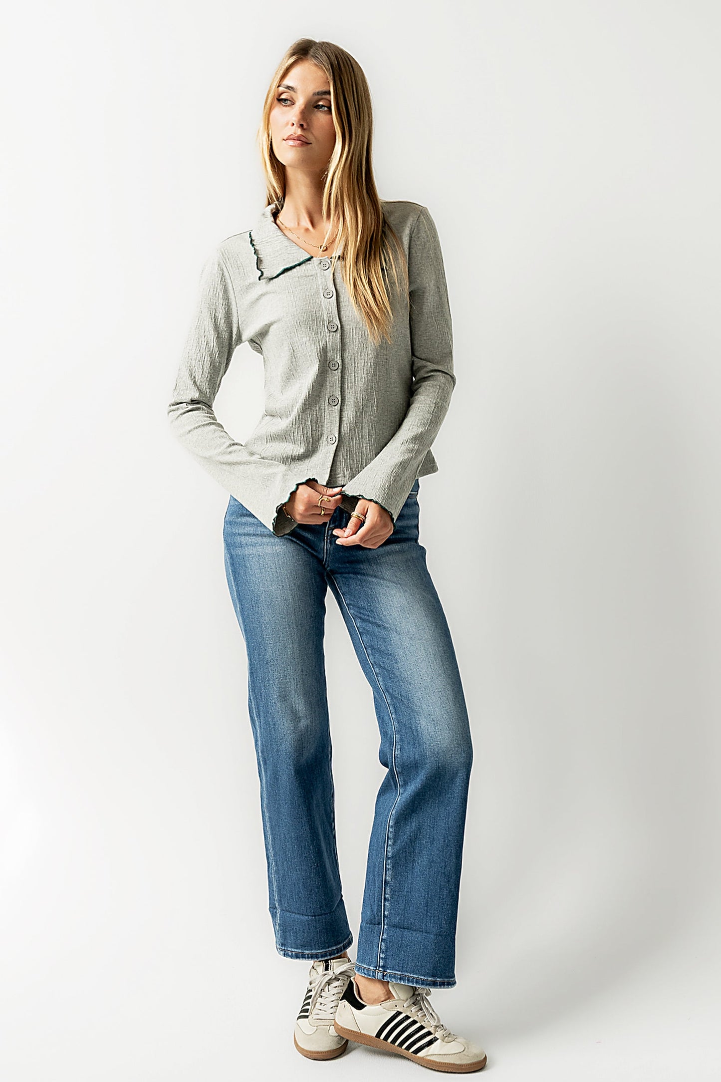 Jazmine Contrast Top in Grey - FINAL SALE