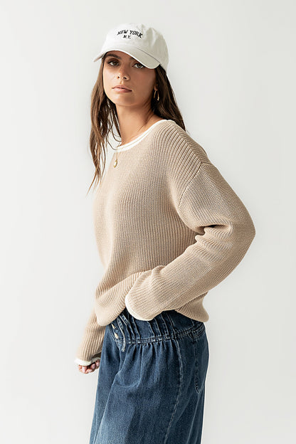Mandy Contrast Sweater in Tan - FINAL SALE