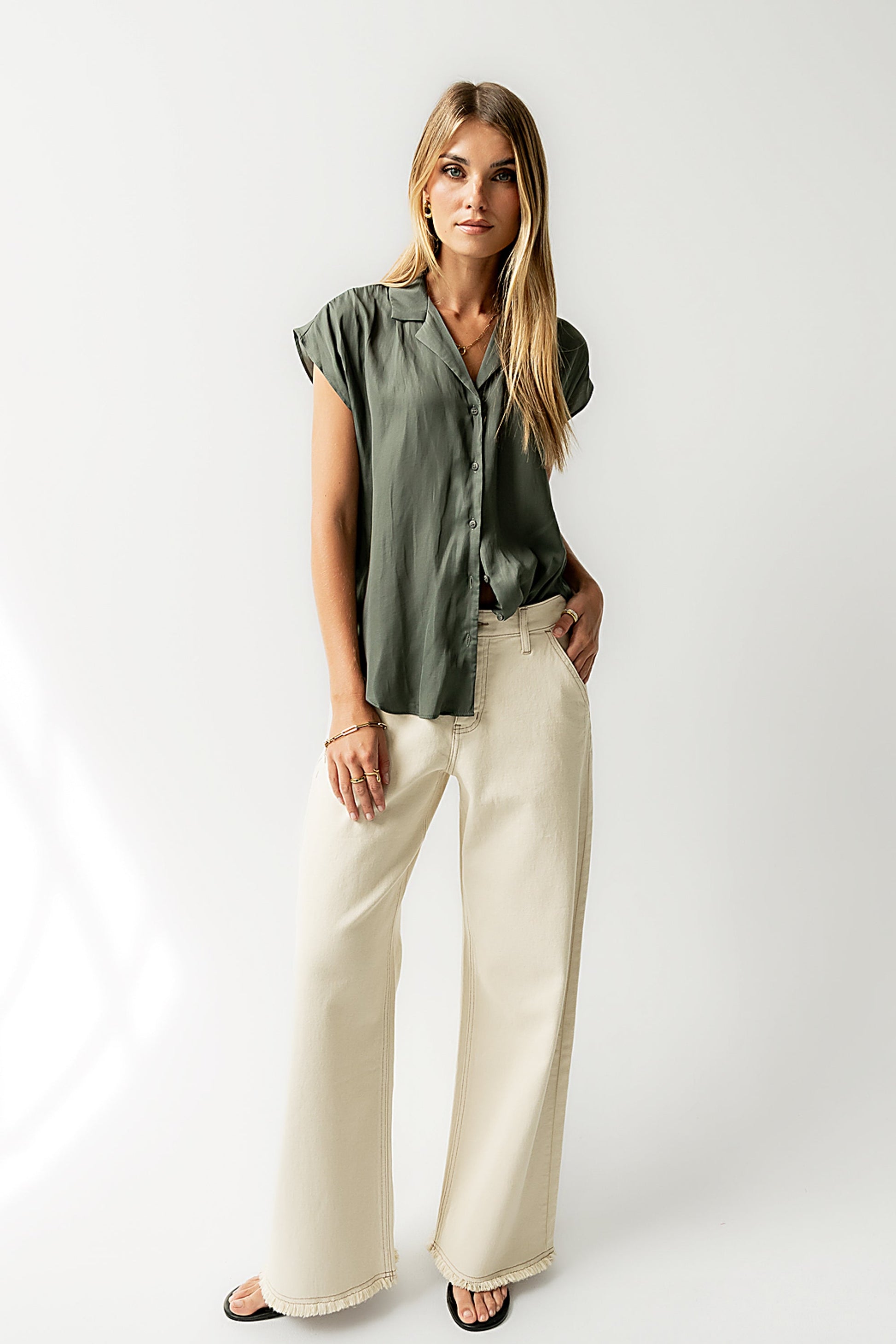 Poppy Collared Blouse in Green - FINAL SALE