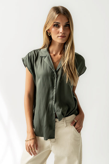 Poppy Collared Blouse in Green - FINAL SALE