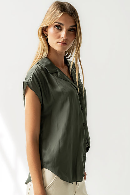 Poppy Collared Blouse in Green - FINAL SALE