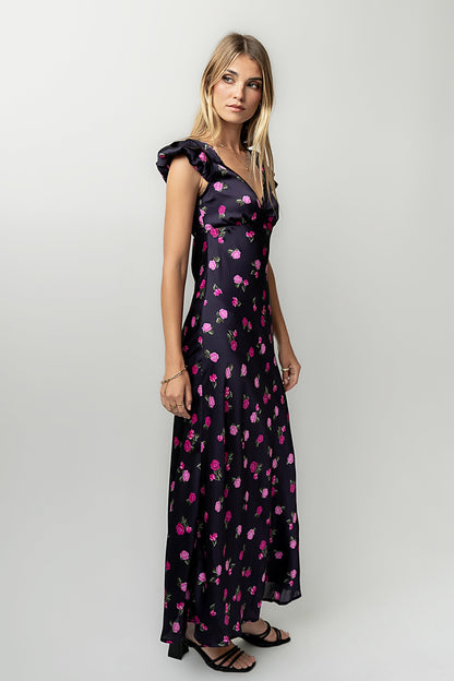 Asa Floral Maxi Dress in Plum