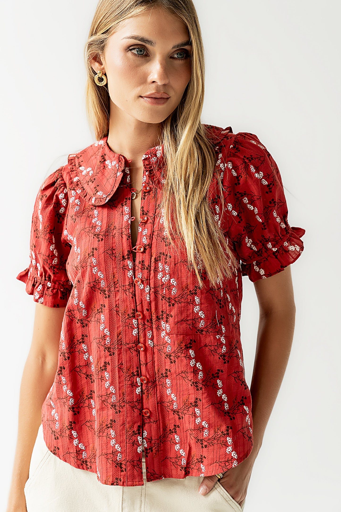 Nelly Floral Blouse in Red - FINAL SALE