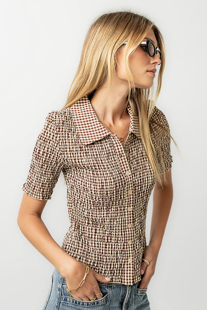 Connie Gingham Blouse in Brown - FINAL SALE