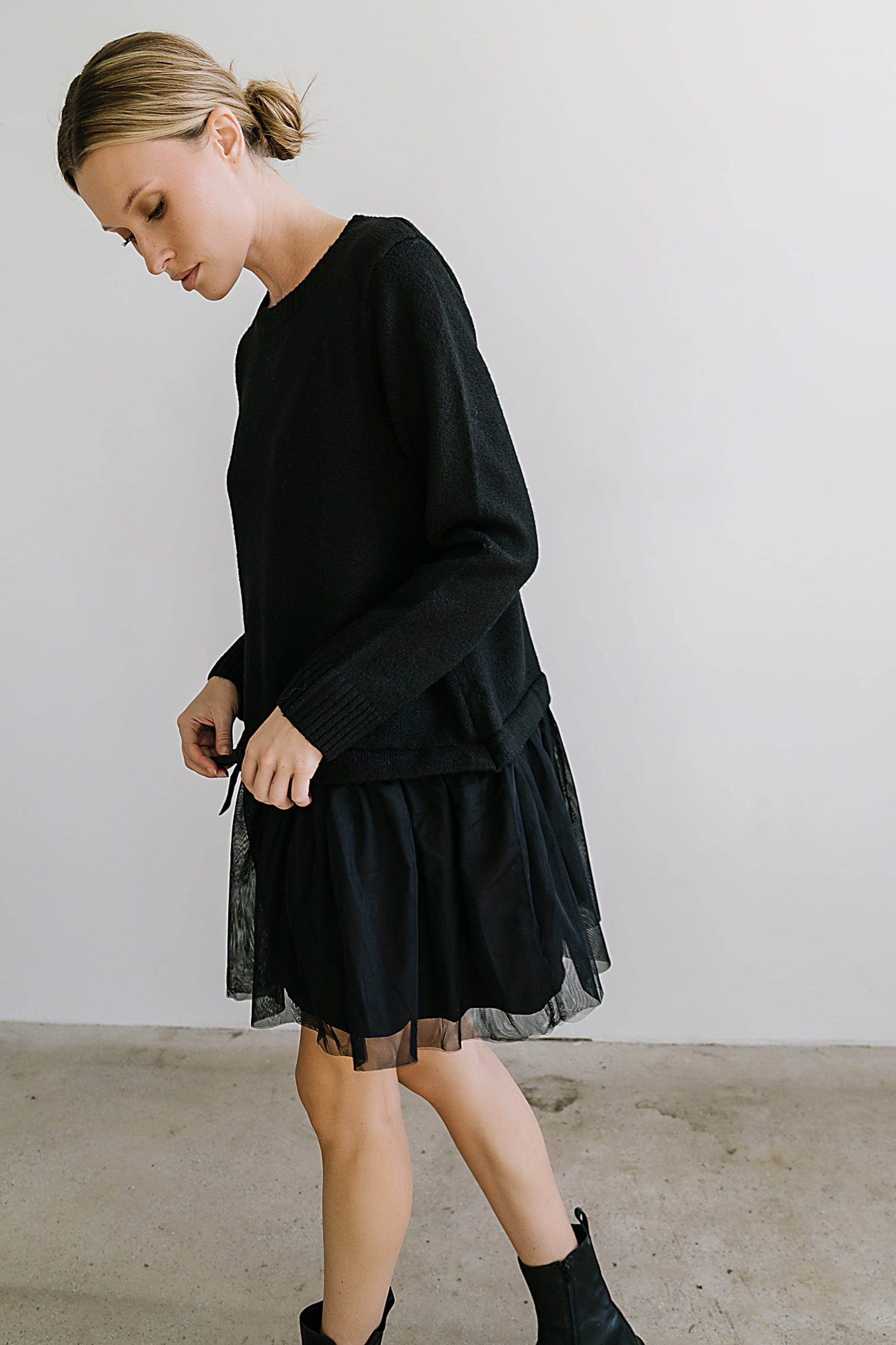 Bellise Baby Doll Sweater Dress in Black - FINAL SALE