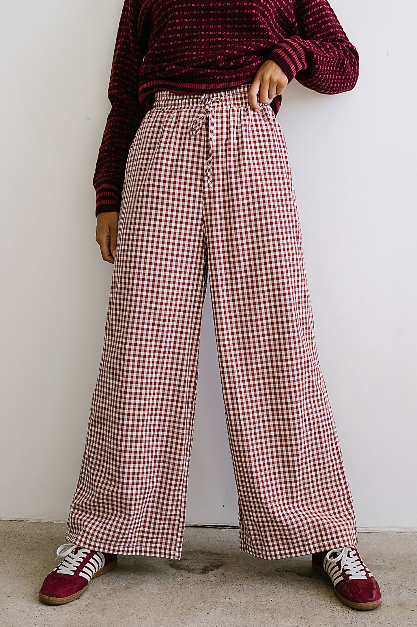 Ada Gingham Wide Leg Pants in Burgundy - FINAL SALE