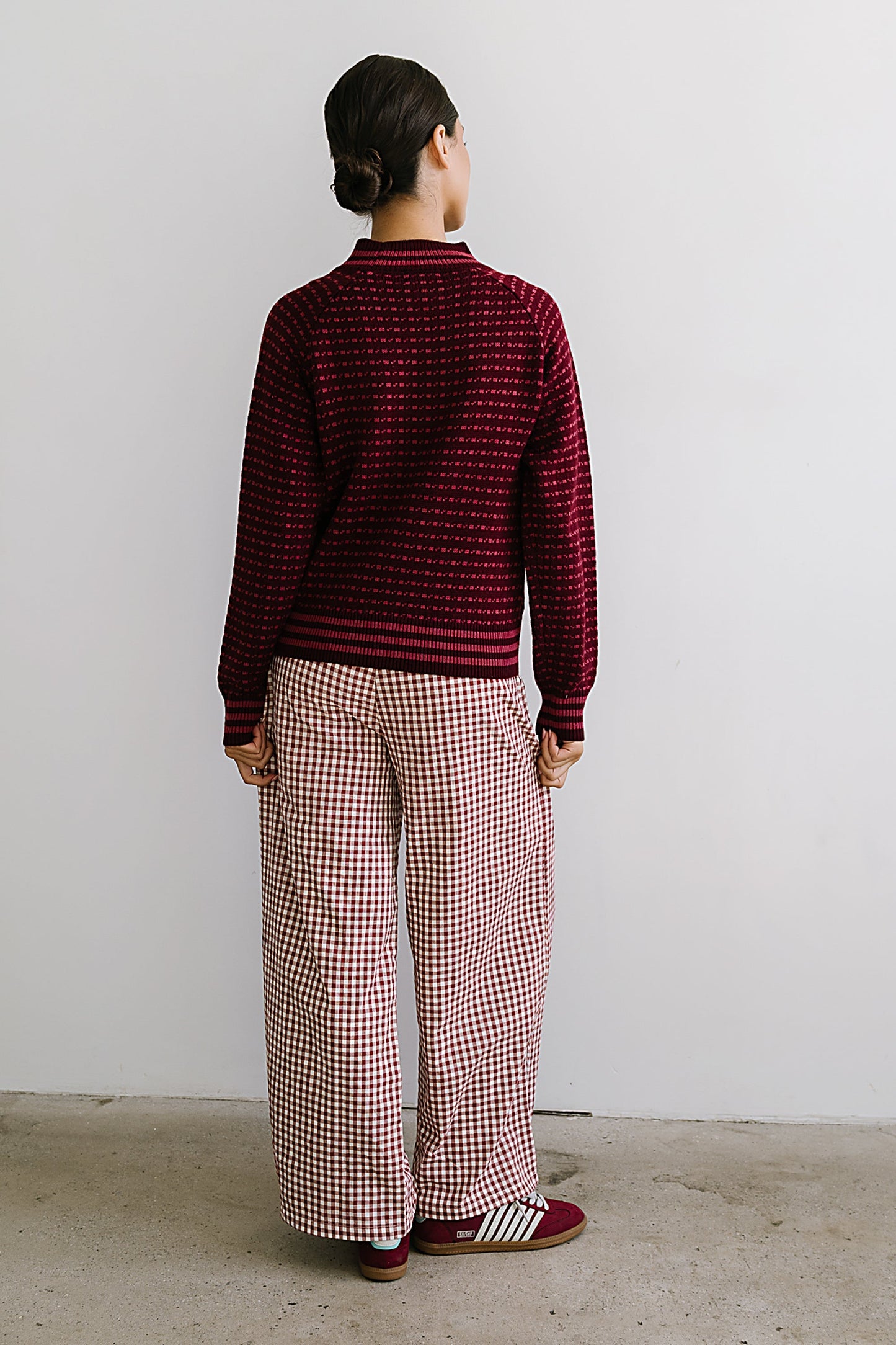 Ada Gingham Wide Leg Pants in Burgundy - FINAL SALE