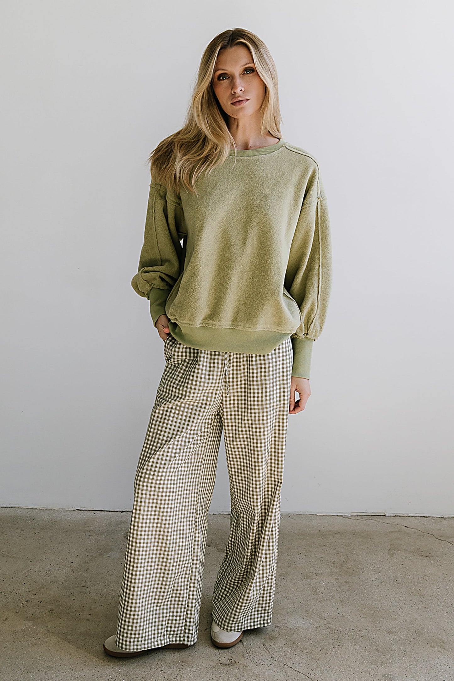Ada Gingham Wide Leg Pants in Olive - FINAL SALE